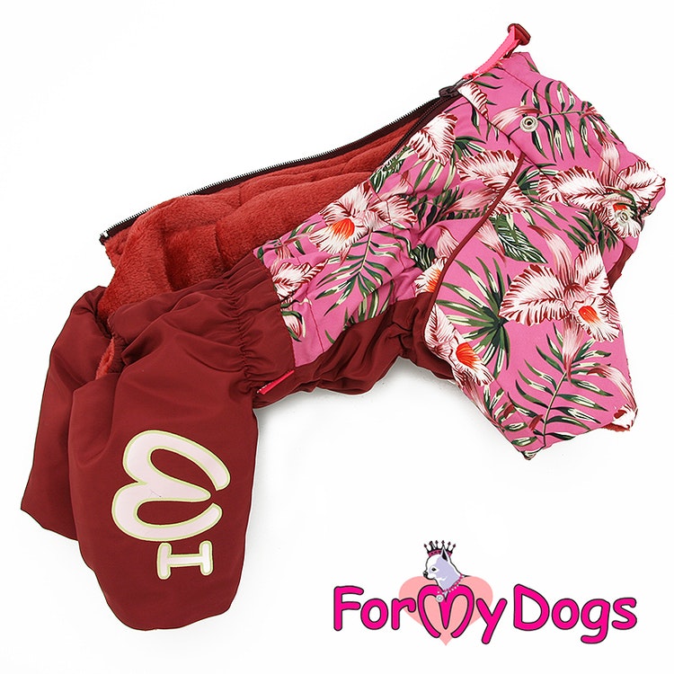 Varm Vinteroverall "Rosa Blommor" Tik " For My Dogs"