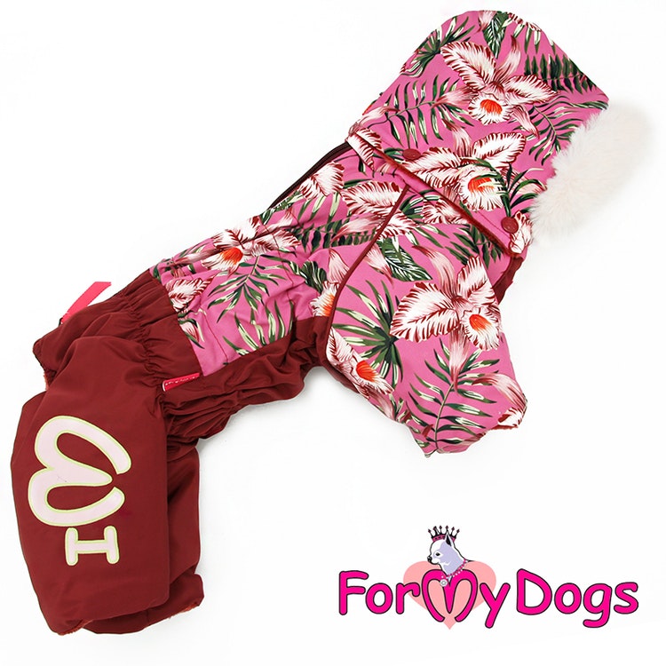 Varm Vinteroverall "Rosa Blommor" Tik " For My Dogs"