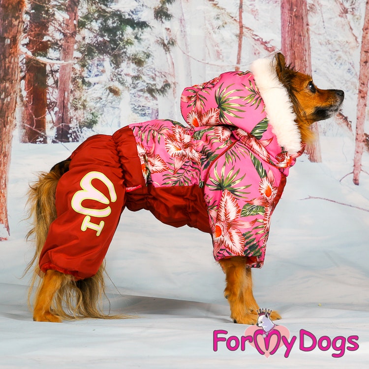 Varm Vinteroverall "Rosa Blommor" Tik " For My Dogs"