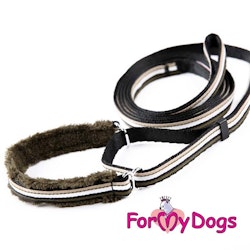 Collar & Leash, Halsband & Koppel i ett "Khaki Randig" Unisex "For My Dogs"
