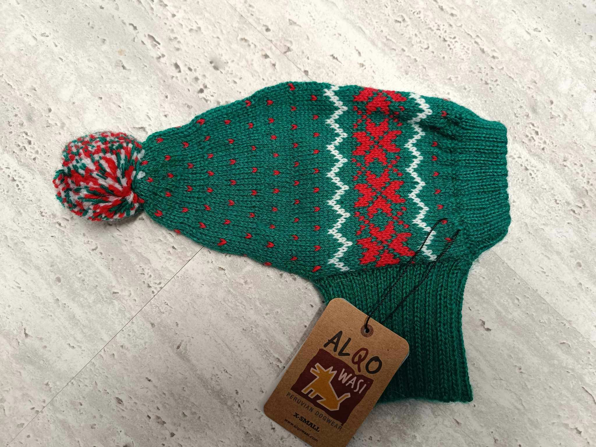 Mössa Christmas Snowflakes Green Alpaca Dog Hat "Alqo Wasi Peruvian Dogwear"