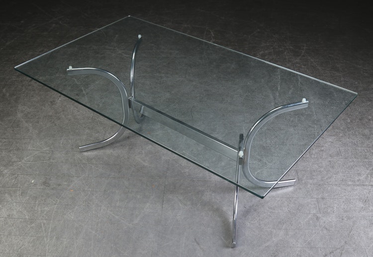 Couchtisch, Glasplatte & Chromgestell - 140 cm