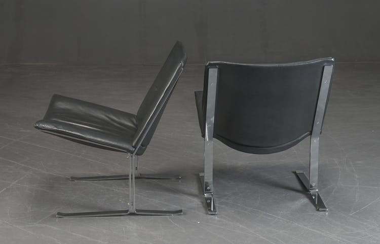 4 x vintage Sessel aus schwarzem Leder & Chrom - 1970er Jahre