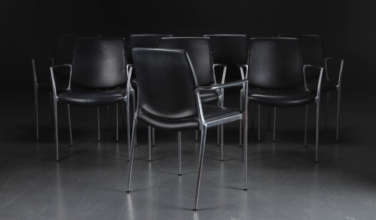 8 x Stühle, Kusch & Co Capa Programm 4200 - Schwarzes Leder - Design Jorge Pensi