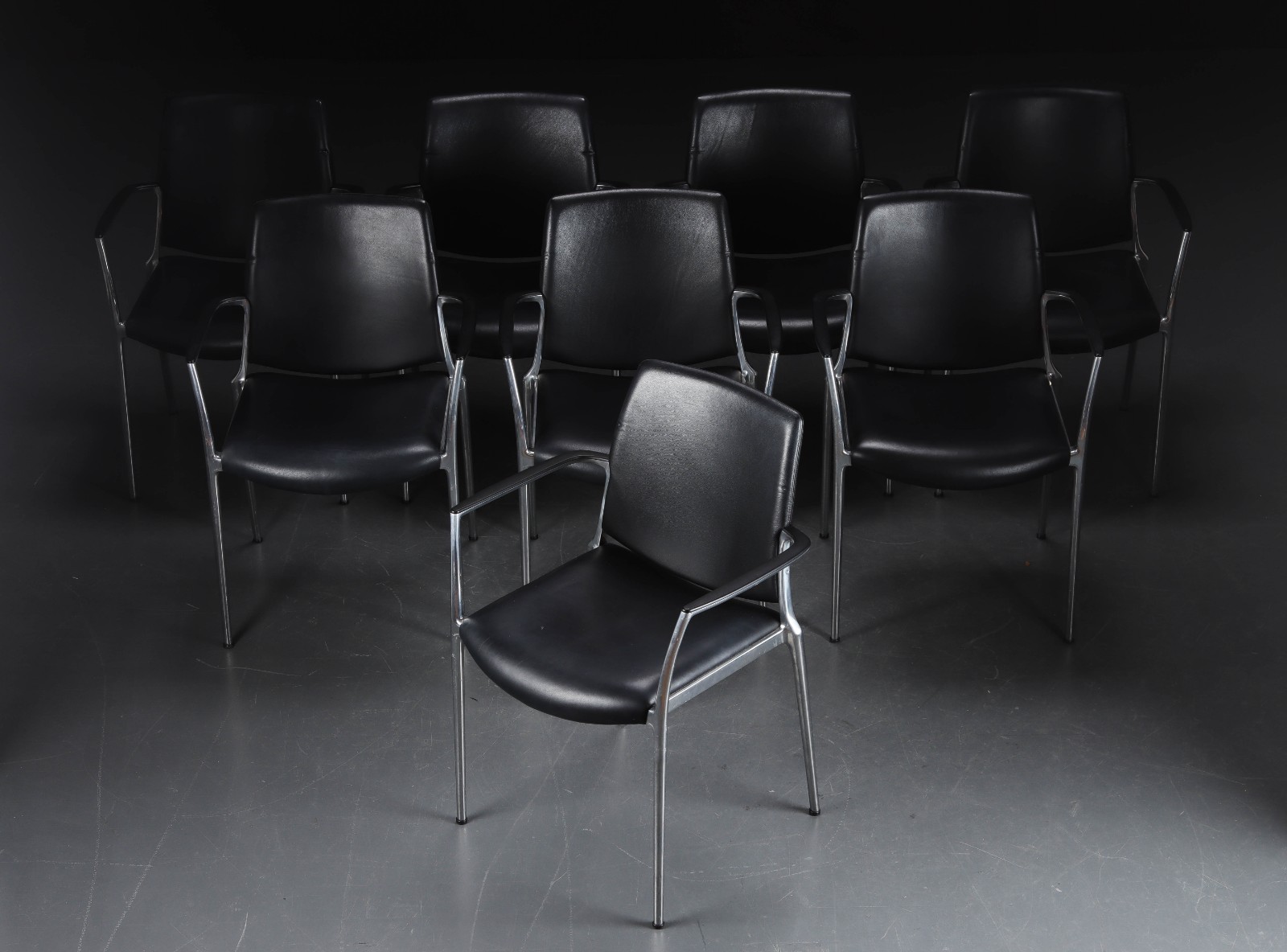 8 x Stühle, Kusch & Co Capa Programm 4200 - Schwarzes Leder - Design Jorge Pensi