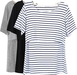 Kortärmad Amningstopp 3pack Vitrand