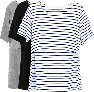 Kortärmad Amningstopp 3pack Vitrand