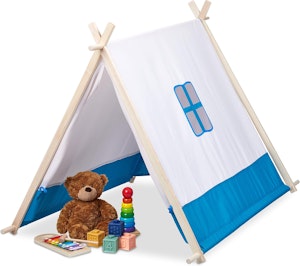 Relaxdays Leksakstält Tipi Vit/Blå