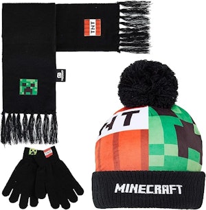 Minecraft Mössa med vantar och halsduk set