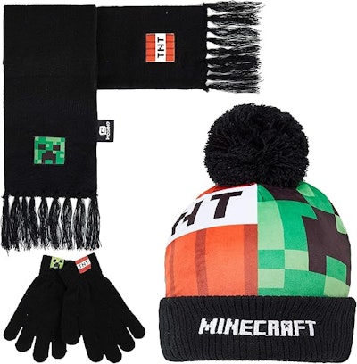 Minecraft Mössa med vantar och halsduk set
