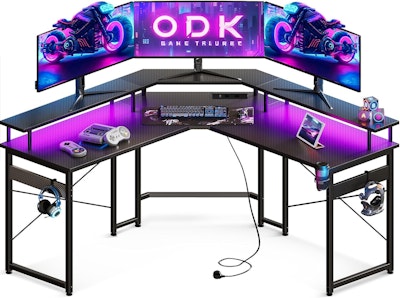 ODK Gamingbord med LED-belysning Kolfiber Svart
