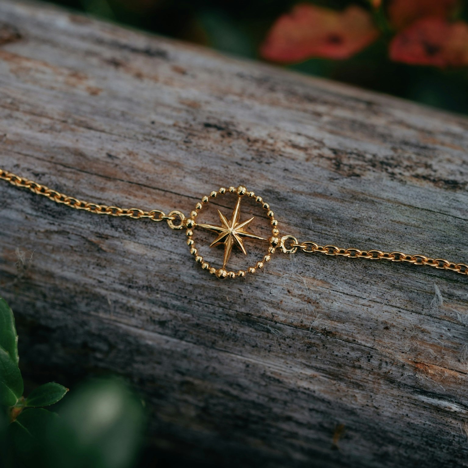 Kompass armband guld