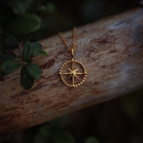 Kompass halsband guld