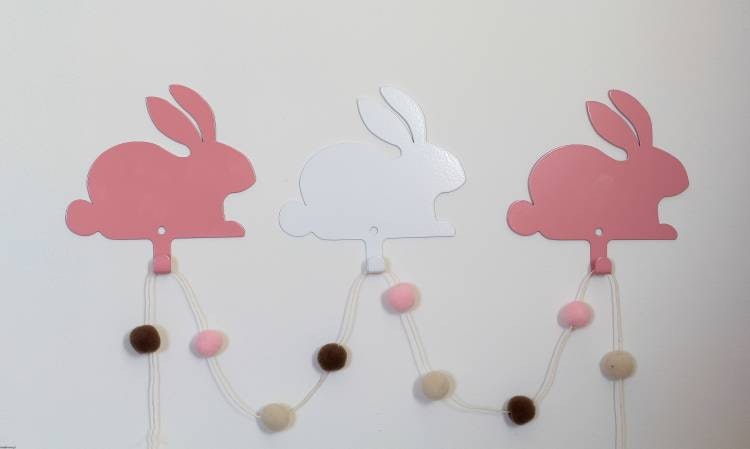 Metal wall hanging for children's room, pink rabbit 