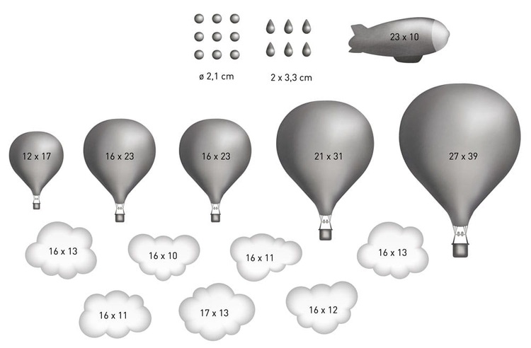 Ljusgrå luftballongset, väggklistermärken 