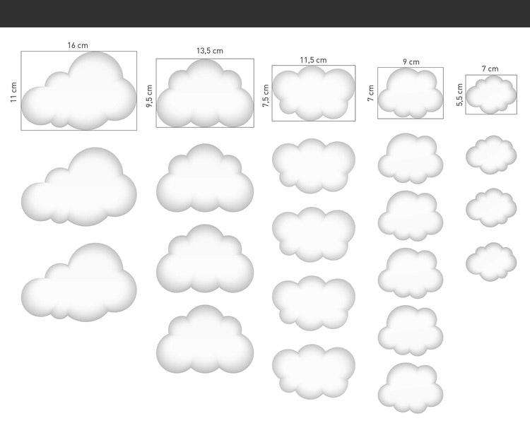 Babylove, grey cloud wallstickers 22 pcs. 