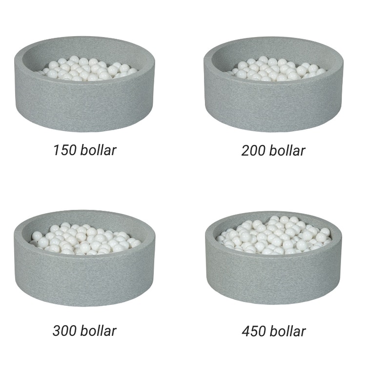 Ljusgrå bollhav BASIC, 90x30 med bollar (puderrosa, vit, pearl,grå) 