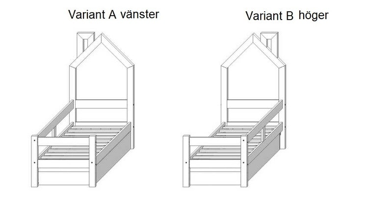 Barnsäng Philip hussäng med förvaringslåda/extrasäng Olika varianter på barnsäng med skorsten