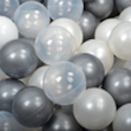 Meow, grey velvet ball pit with 300 balls, (silver, pearl, transparent)