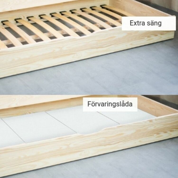 Hussäng Astrid med förvaringslåda/extrasäng Ribbotten på extrasäng och förvaringslåda