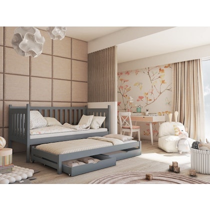 Children's bed with barrier and extra bed, Kiara