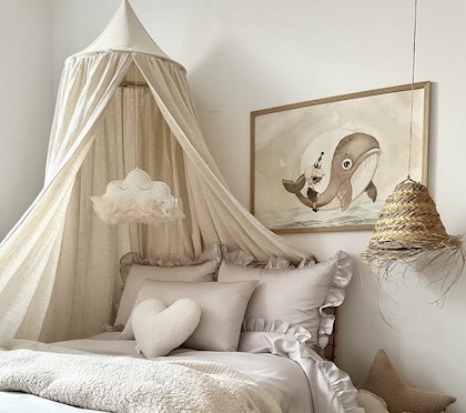 Large maxi natural bed canopy in muslin and linen, Cotton & Sweets
