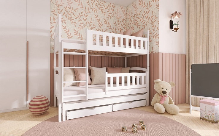 White bunk bed with three beds, Betty 90x200 cm 