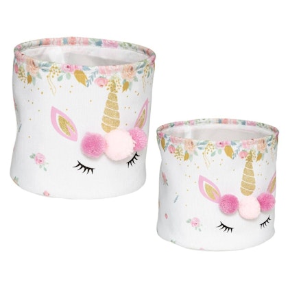 Storage baskets with pompoms, unicorn