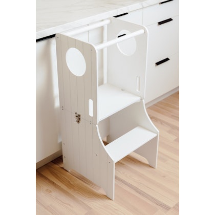 Duck Woodworks, Buildable kitchen helper with slide, white