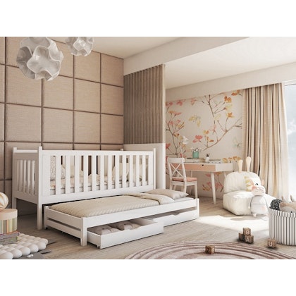 White children's bed with barrier and extra bed, Kiara 90x200