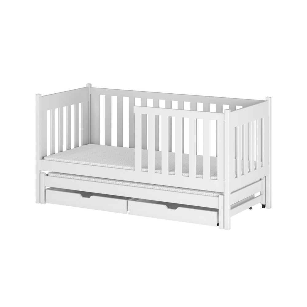 White children's bed with barrier and extra bed, Kiara 90x200 