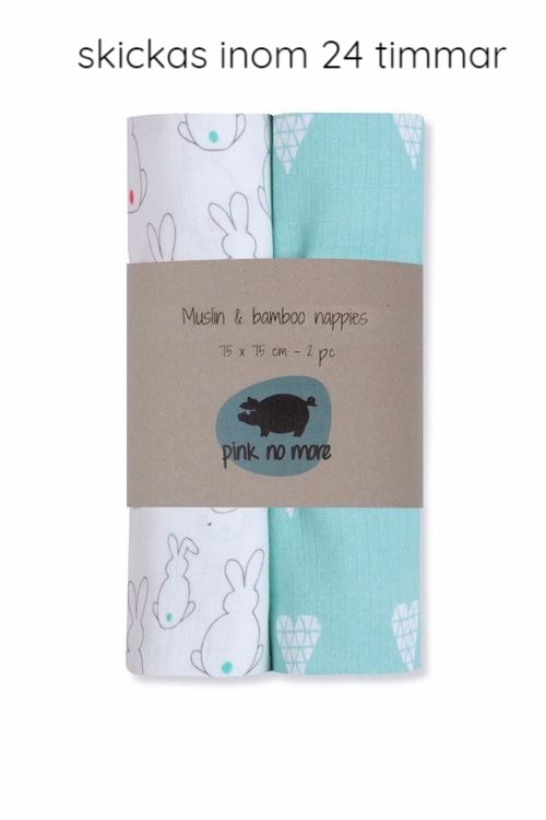 Blanket muslin-bamboo, rabbit & mint , Pink No More - 2-pack Blanket muslin-bamboo, rabbit & mint , Pink No More - 2-pack