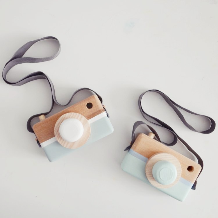 Wooden toy camera, mineral green + dusty blue 