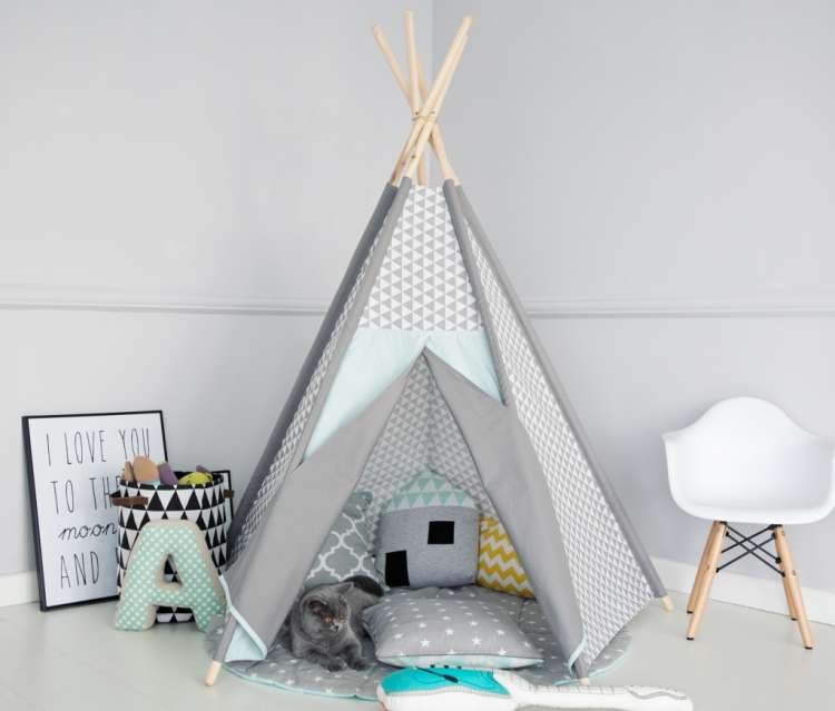 Reading tent tipi - Grey triangles in mint - Little nomad 