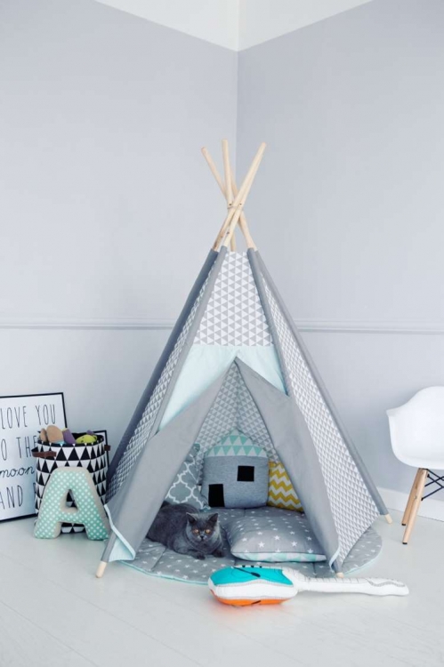Reading tent tipi - Grey triangles in mint - Little nomad 