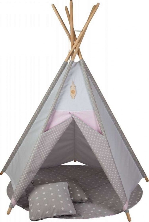 Lektält tipi grå&rosa prickar, little nomad Babylove.se Lektält tipi grå&rosa prickar, little nomad Babylove.se