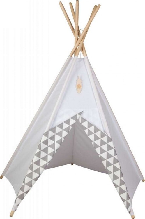 Lektält tipi - grå&vit trianglar, little nomad 