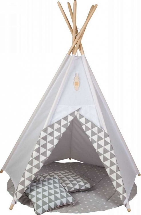 Lektält tipi - grå&vit trianglar, little nomad 