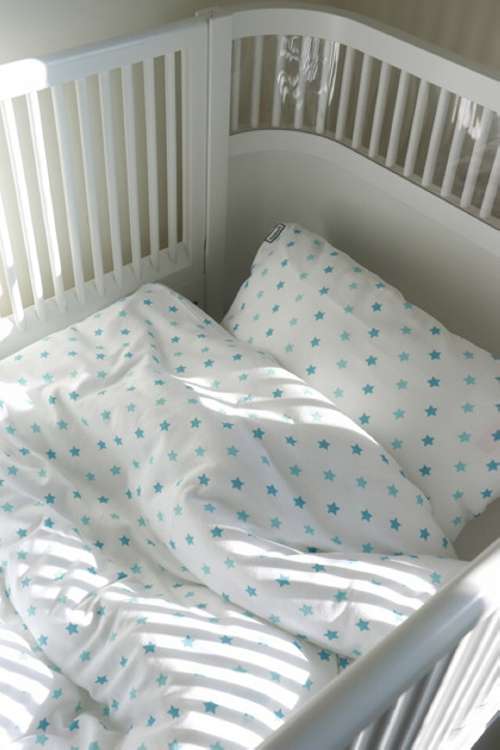 Children's bed sheet, Little Heart Crib set blue stars 
