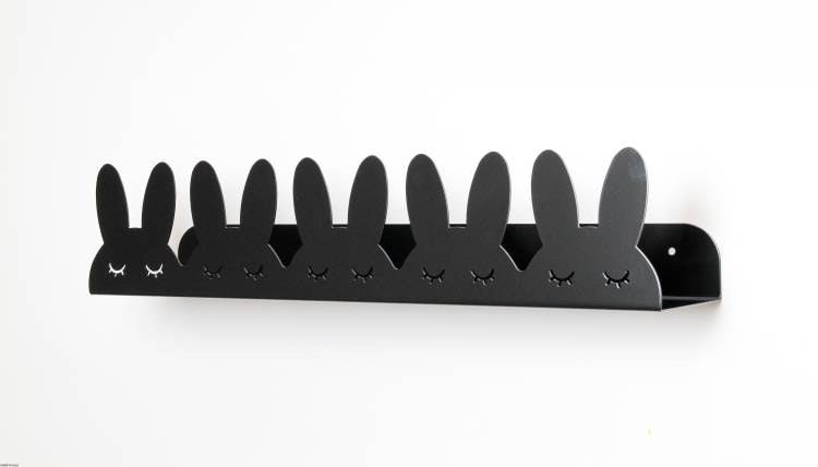 Metal shelf for children's room, rabbits black 