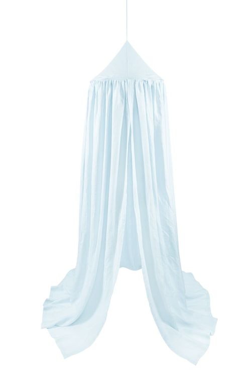 Blå sänghimmel av linne till barnrummet med ljusslinga (20 ljuskällor), Cotton&Sweets 