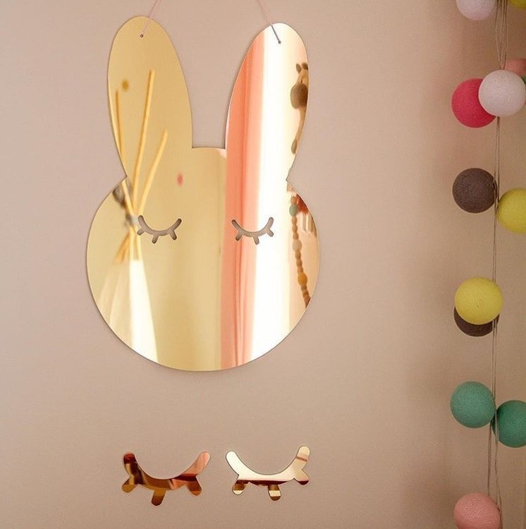 Rabbit Mirror gold, Children's mirror for the children's room 