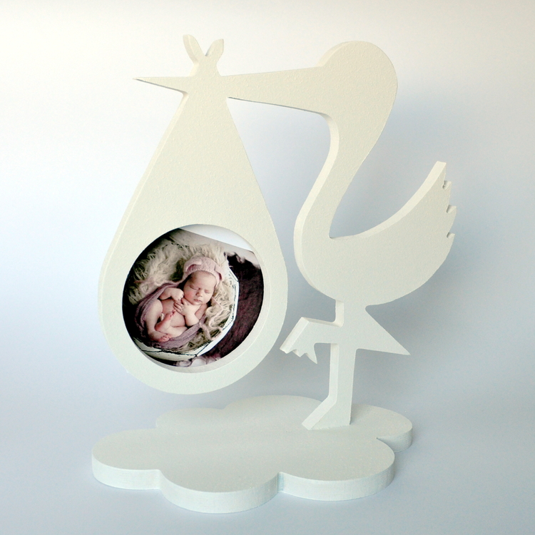 Fotoram Stork vit för ultraljudsbild för ultraljudsbild en vit fotoram i form av en stork