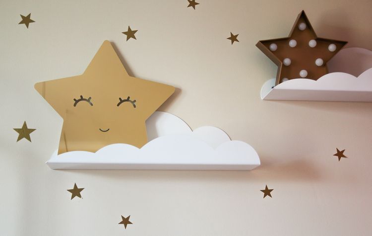 Mirror star with eyelashes, gold children's mirror for the children's room 