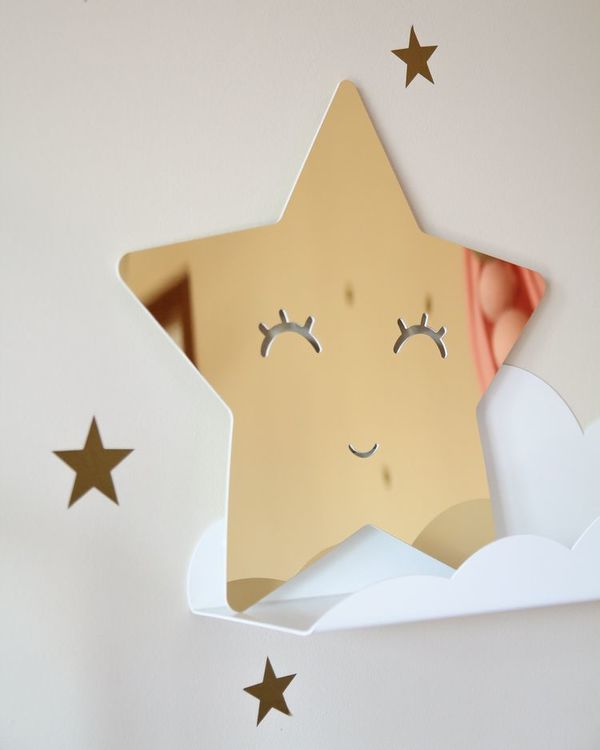 Mirror star with eyelashes, gold children's mirror for the children's room Mirror star with eyelashes, gold children's mirror for the children's room
