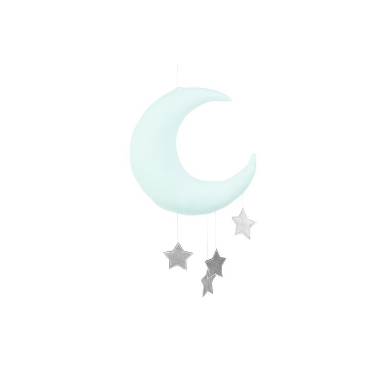 Sängmobil mint måne med silverstjärnor, Cotton & Sweets 