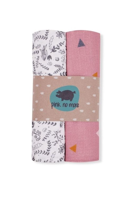 Snuttefilt muslin-bambu, botanic & pink, Pink No More - 2-pack