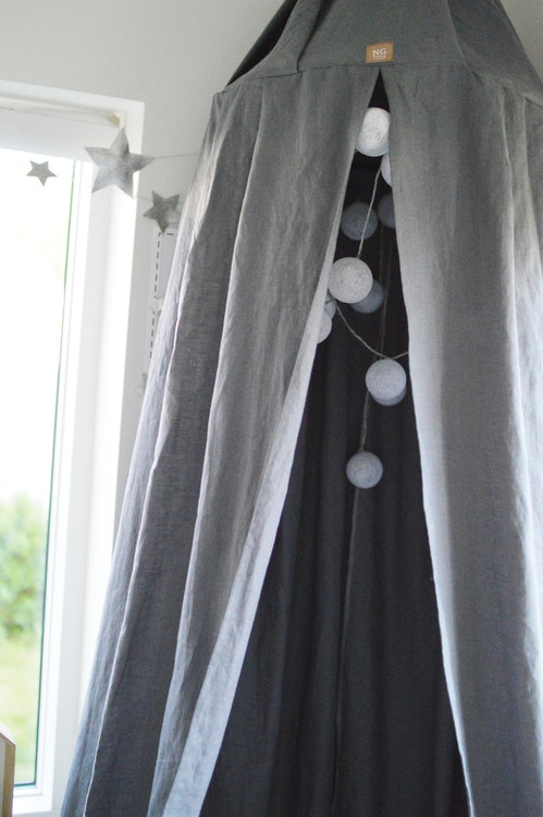 Light grey bed canopy for children's room from NG Baby Mood with light loop Light grey bed canopy for children's room from NG Baby Mood with light loop