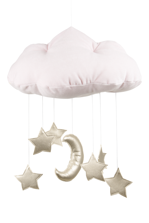 Light pink bed mobile cloud with gold stars, Cotton & Sweets 