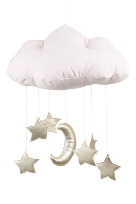 Light pink bed mobile cloud with gold stars, Cotton & Sweets